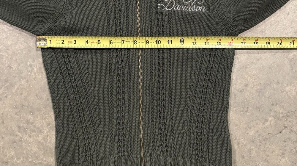 Harley Davidson Womens Small Cable Knit Full Zip Sweater Green Embroidered - Picture 3 of 5